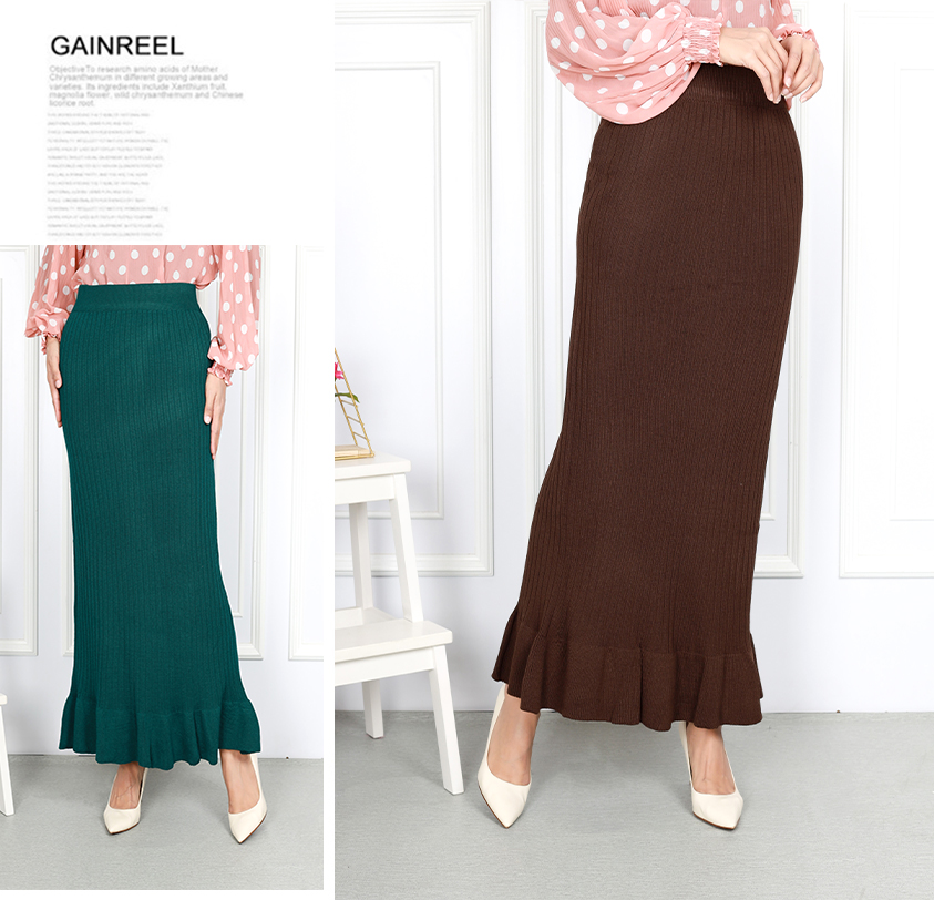 QA-841 - Fashion Knitted Ruffle Duyung Skirt Green